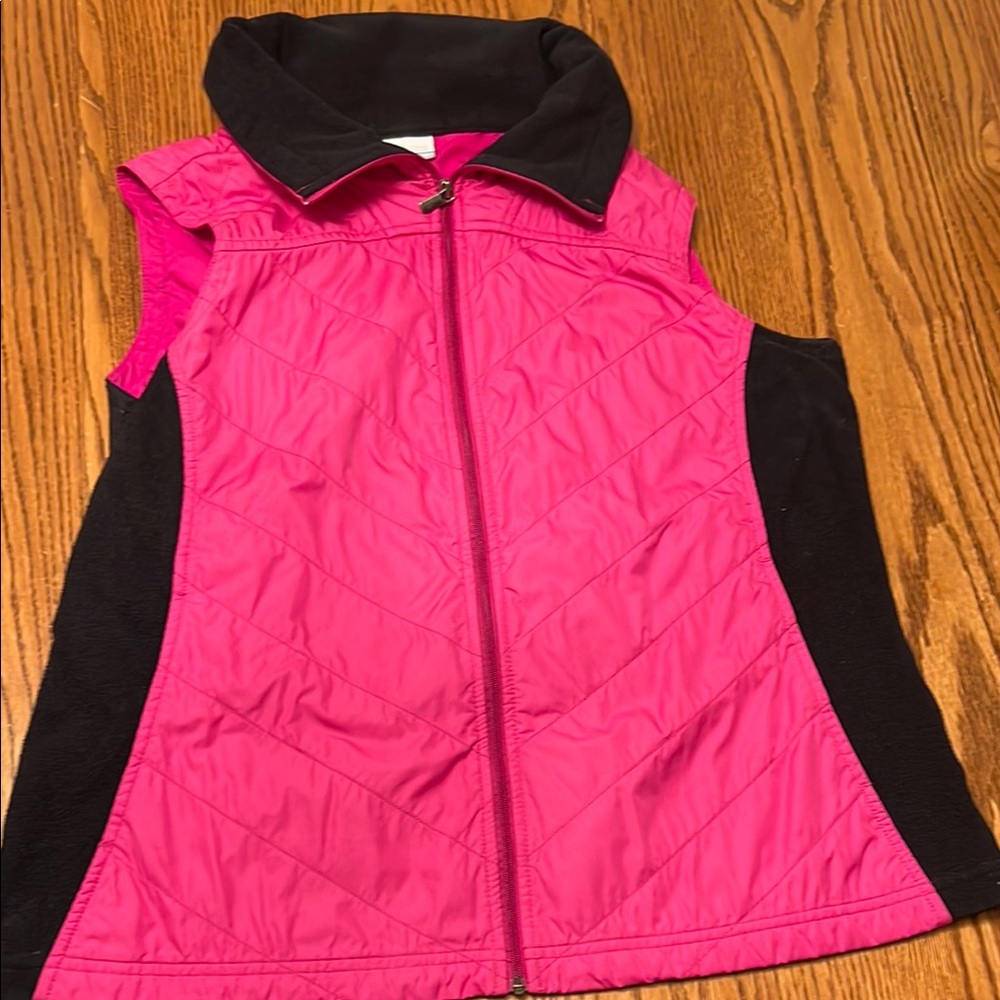 Columbia Pink and Black Quilted Vest with Full Zipper